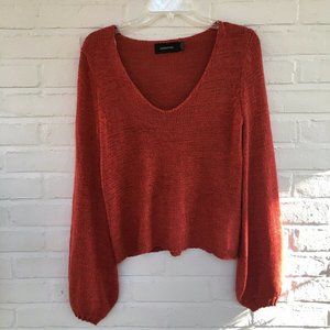 Revolve Mink Pink Rust Red Knitted Long Sleeve Blouse - Size S